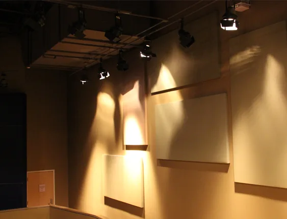 Acoustic wall panels installed in a performance and worship space